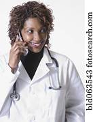 gemischtrassig, doktor, unterhaltung zelle telefon