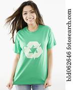 Middle Eastern woman wearing recycling t-shirt