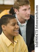 Portrait of school teacher and student