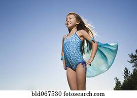 Asian girl in bathing suit with scarf