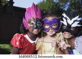 African girls wearing masks