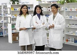 retrato, de, farmacêuticos, em, farmácia