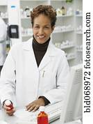 retrato, de, fêmea africana, farmacêutico, em, farmácia