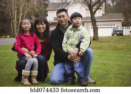 Korean family posing front yard Korean family posing front yard