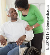 אישה אפריקנית, לדחוף, בעל, ב, כיסא גלגלים