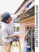 latim, pintura homem, telhado, eaves