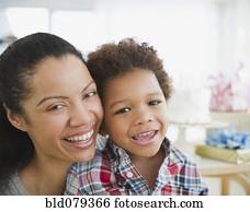 raça misturada, mãe, sorrindo, com, filho