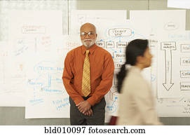 Woman walking past businessman