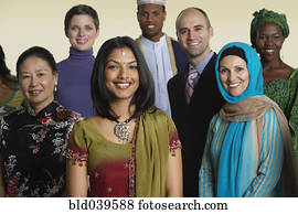 Multi-ethnic people in traditional dress