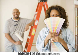 אישה אפריקנית, להחזיק, צבע, פיסות אריג