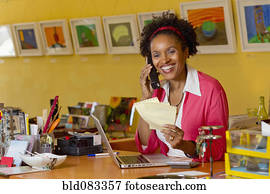 americano africano, proprietário empresa pequeno porte, trabalhando, em, loja