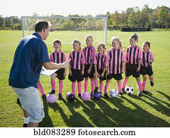 treinador, motivar, menina, jogadores futebol