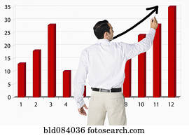 Hispanic businessman drawing bar graph on board