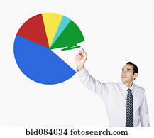 Hispanic businessman drawing pie chart on clear board