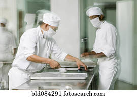 padeiro, trabalhando, em, panificadora, cozinha