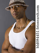 Serious African American man in tank-top