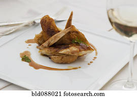 asse frango, ligado, prato, com, demi-glaze