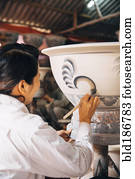 artista, quadro, potes, em, estúdio