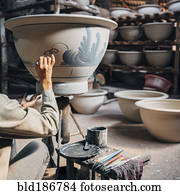 artista, quadro, potes, em, estúdio