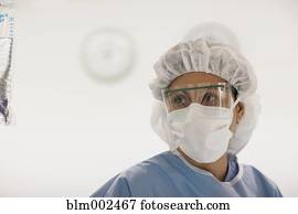 Hispanic female medical professional wearing protective eyewear