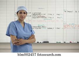 hispânico, femininas, profissional médico, frente, placa programação