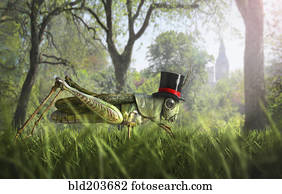 Illustration of cricket wearing monocle and top hat
