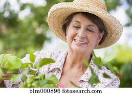 Senior Hispanic woman gardening