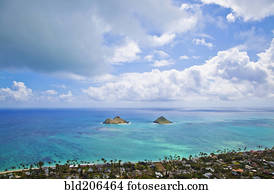 vista, de, a, Mokulua, ilhas