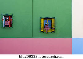 Windows in Colorful Building Exterior