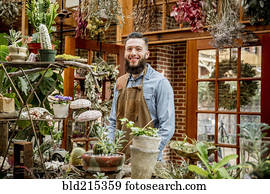 caucasiano, empregado, sorrindo, em, plante berçário