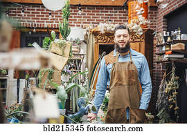 caucasiano, empregado, sorrindo, em, plante berçário