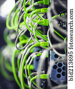 cima, de, fios, ligado, servidor computador