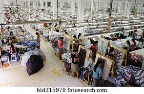 High angle view of workers in garment factory