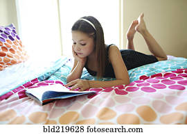 pacata, leitura menina, livro, cama