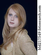 Serious Caucasian woman with long hair