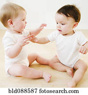 bebês, tocando, ligado, chão