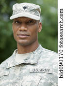 sério, pretas, soldado, em, uniforme