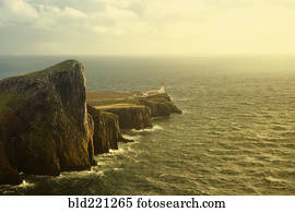 Aerial view of Neist Point cliffs, Isle of Skye, Scotland