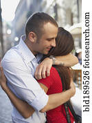 Couple hugging outdoors Couple hugging outdoors