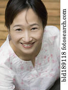 High angle view of Asian woman