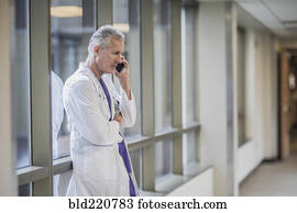 kaukasisches, doktor, unterhaltung zelle telefon