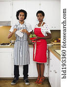 אישה אמריקאית אפריקנית, ו, בעל, בישול, ב, מטבח