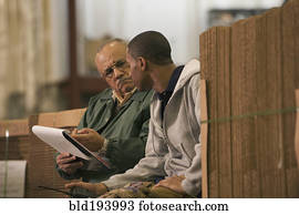 gerente, questionar, trabalhador, em, armazém