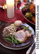 jantar ação graças, ligado, prato