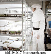 meio oriental, cientista, em, ação judicial limpa, em, laboratório