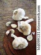 bulbos, de, alho, ligado, tábua cortante