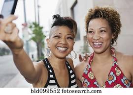 Women taking self-portrait with camera phone
