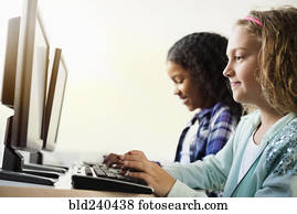 meninas, usando, computadores