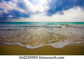 ondas oceano, ligado, praia