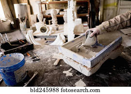 caucasiano, artista, despejar, gesso, em, molde